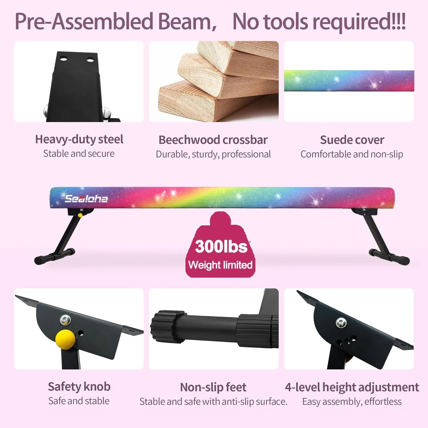 6ft Ultrasimple Adjustable&Foldable Balance Beam,High-Low Floor Beam Suede Gymnastics Equipment,No Tool Require, Gymnastics Beam for Training&Professional HomeTraining