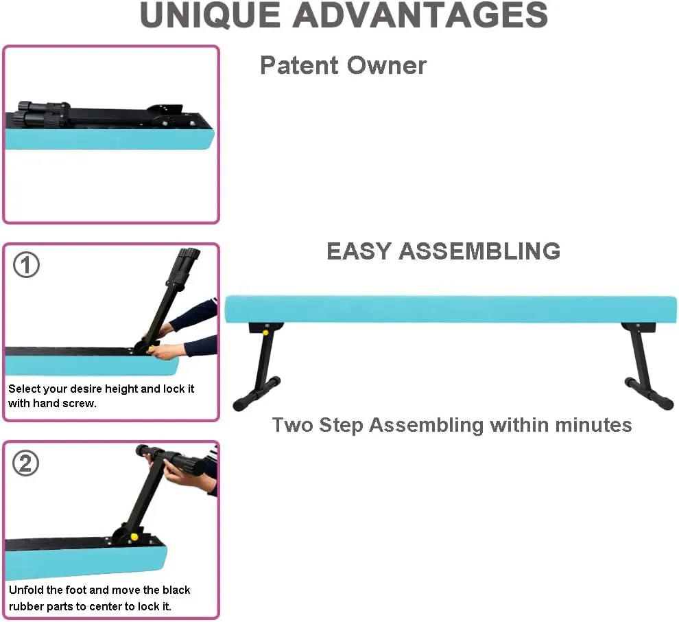 6ft Ultrasimple Adjustable&Foldable Balance Beam,High-Low Floor Beam Suede Gymnastics Equipment,No Tool Require, Gymnastics Beam for Training&Professional HomeTraining