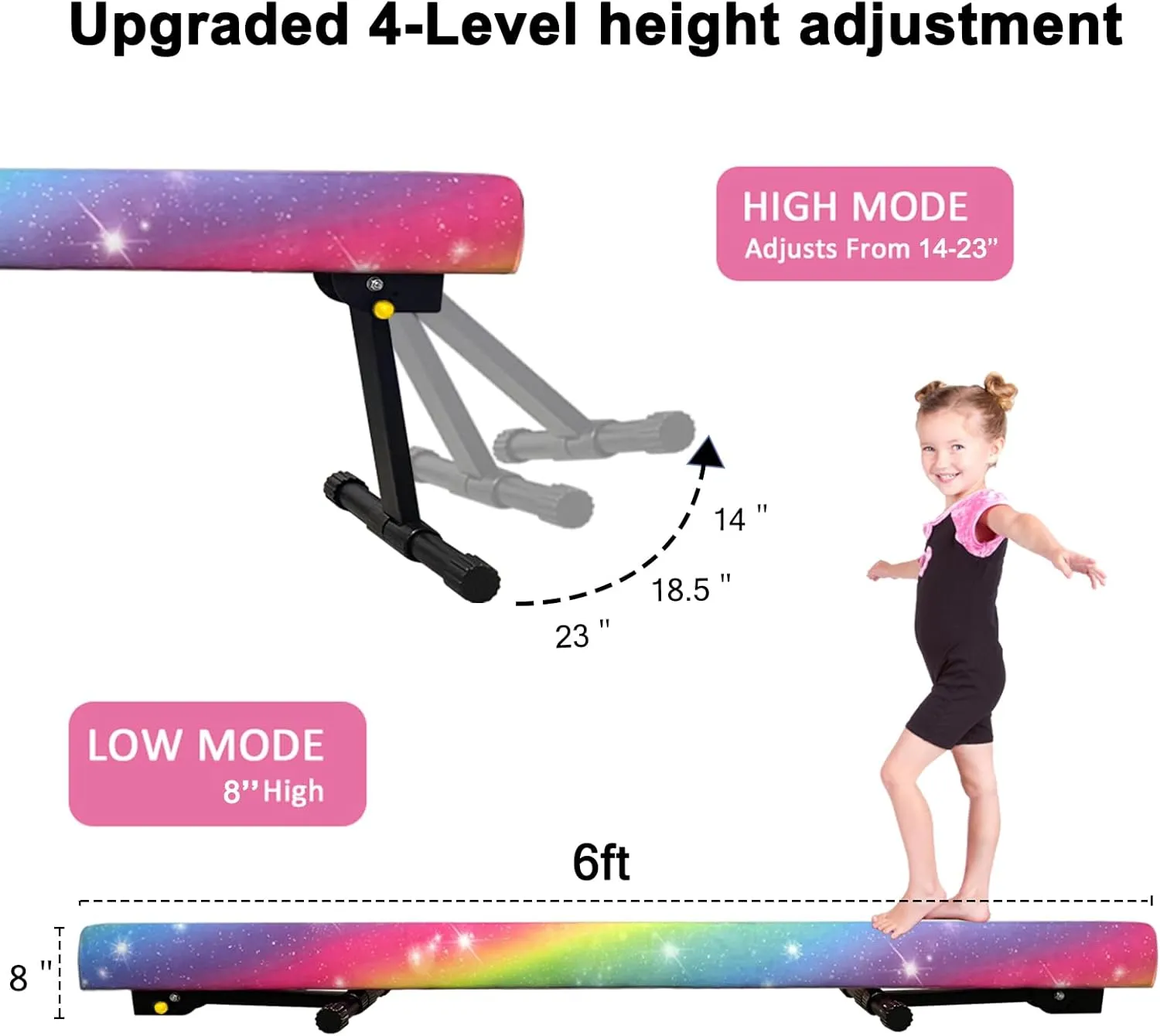 6ft Ultrasimple Adjustable&Foldable Balance Beam,High-Low Floor Beam Suede Gymnastics Equipment,No Tool Require, Gymnastics Beam for Training&Professional HomeTraining