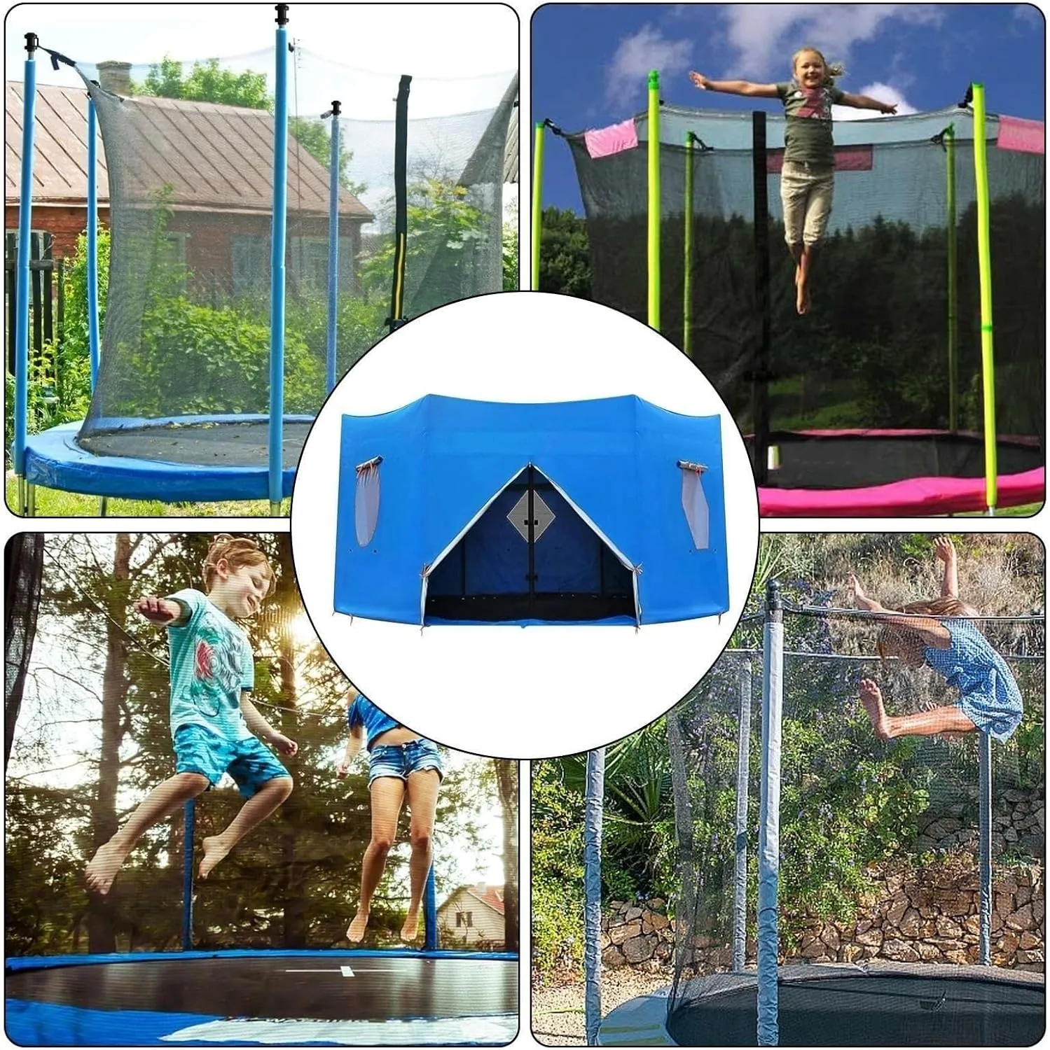 6FT/8FT/10FT/12FT/14FT/15FT Trampoline Tent, Trampoline Tent Cover, Waterproof Oxford Trampoline Canopy, Trampoline Sun Shade for 6 Straight Pole Round Trampoline