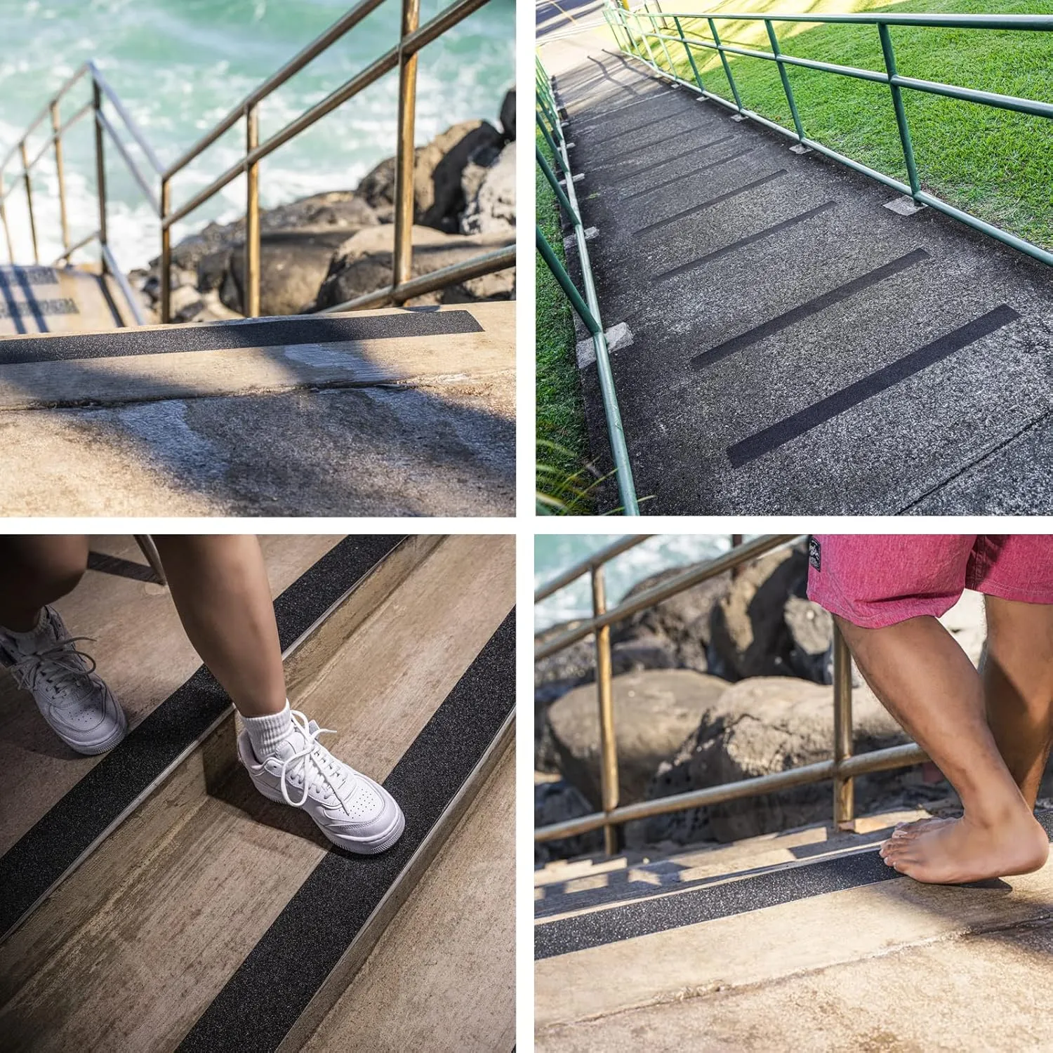 6" x 30" Anti Slip Traction Treads Tape with Roller (10-Pack), Pre-Cut Grip Tape for Stair Steps Outdoor, Waterproof Black Non Slip Stair Treads for Floor Safety, Easy to Install