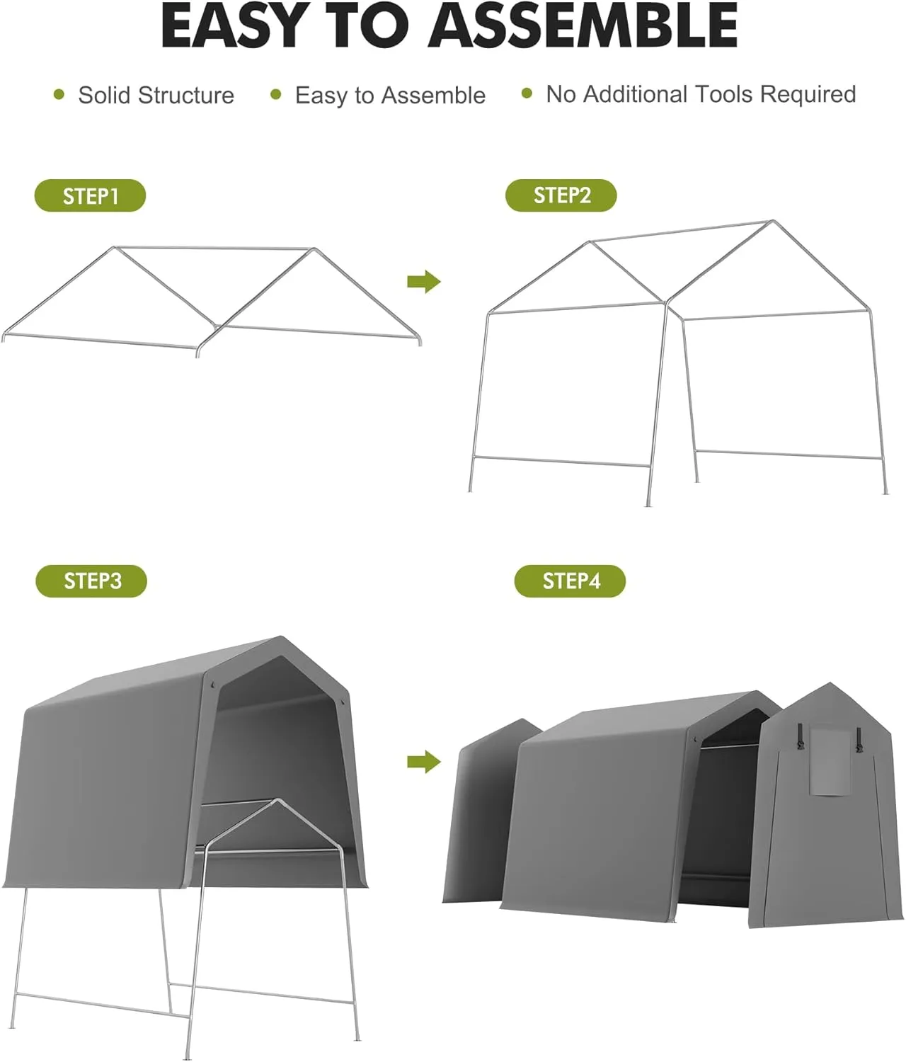 6'x6' Outdoor Portable Storage Shed, Waterproof & UV-Resistant Garage Shelter, Anti-Snow Carport Tent for Motorcycle, Bike, and Outdoor Equipment