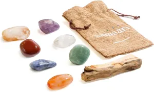 7 Chakras XL Healing Crystals Set – 9PCS   96pg Gratitude Journal (Sodalite, Rock Crystal, Amethyst, Citrine, Carnelian, Red Jasper, Green Quartz), Palo Santo Stick, Fabric Bag