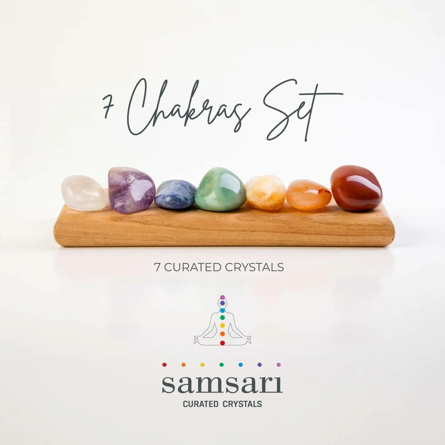 7 Chakras XL Healing Crystals Set – 9PCS   96pg Gratitude Journal (Sodalite, Rock Crystal, Amethyst, Citrine, Carnelian, Red Jasper, Green Quartz), Palo Santo Stick, Fabric Bag