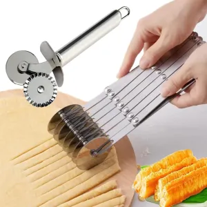 7 Wheel Pastry Cutter Pizza Cutter with Stainless Steel Double Cutter Multi-Round Pastry Knife,Pasta Making Tool with Adjustable Dough Cutter,For Brownie, Noodle Cutter, Pie Lettuce
