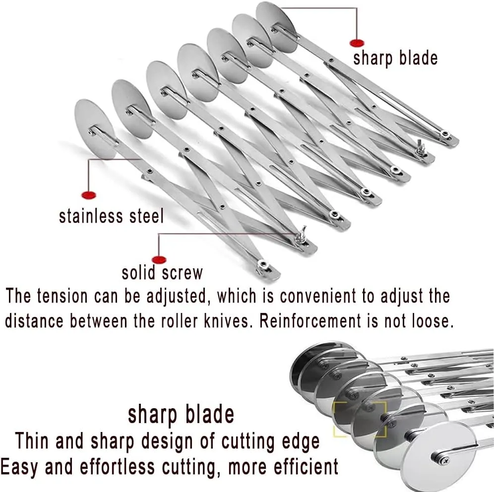 7 Wheel Pastry Cutter Pizza Cutter with Stainless Steel Double Cutter Multi-Round Pastry Knife,Pasta Making Tool with Adjustable Dough Cutter,For Brownie, Noodle Cutter, Pie Lettuce