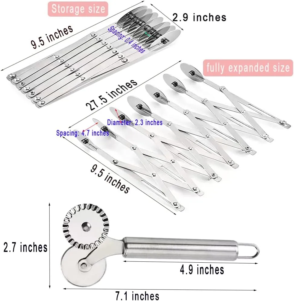 7 Wheel Pastry Cutter Pizza Cutter with Stainless Steel Double Cutter Multi-Round Pastry Knife,Pasta Making Tool with Adjustable Dough Cutter,For Brownie, Noodle Cutter, Pie Lettuce