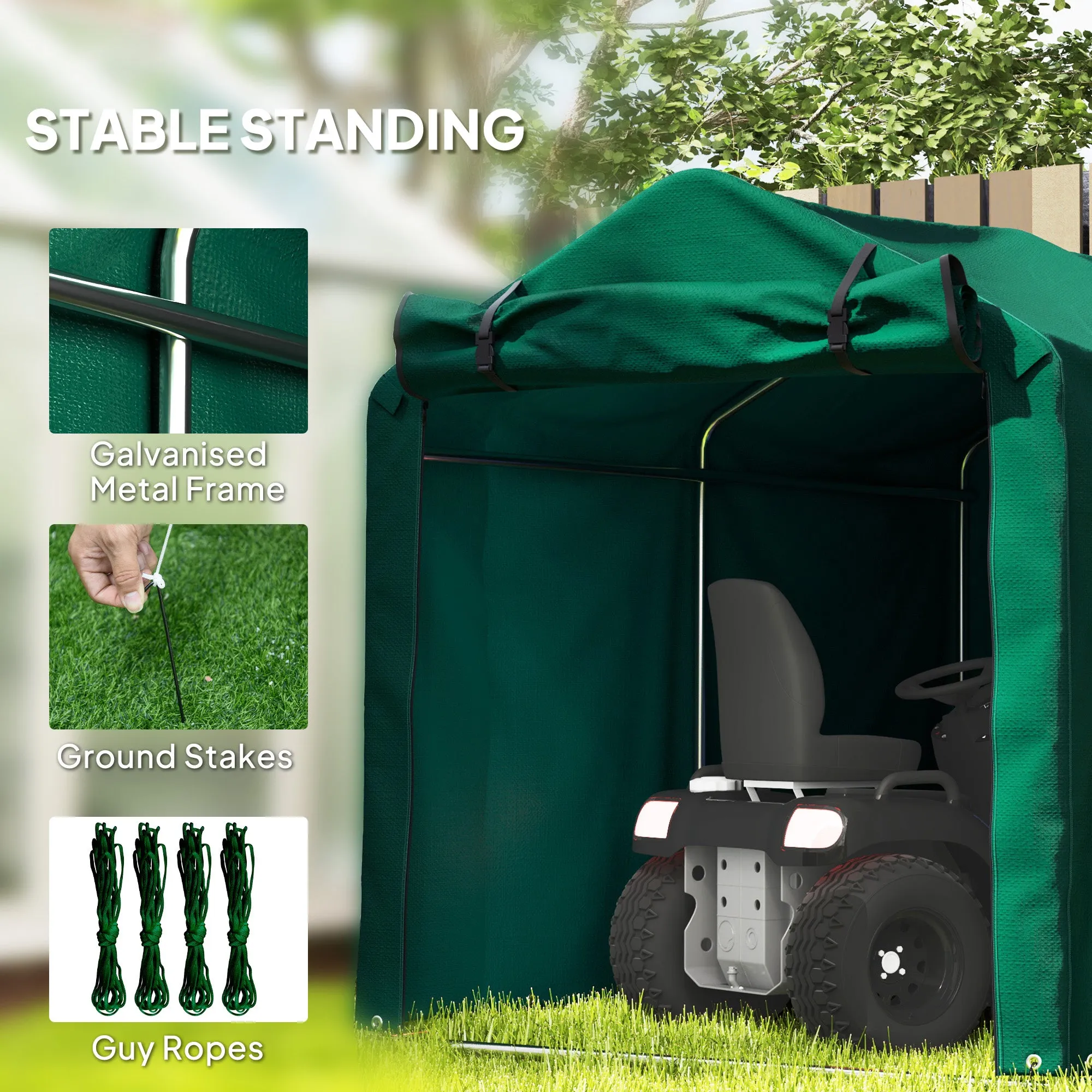 7' x 5' UV Resistant Garden Storage Tent with Roll-Up Zipper Door, Waterproof Bike Shelter, Dark Green