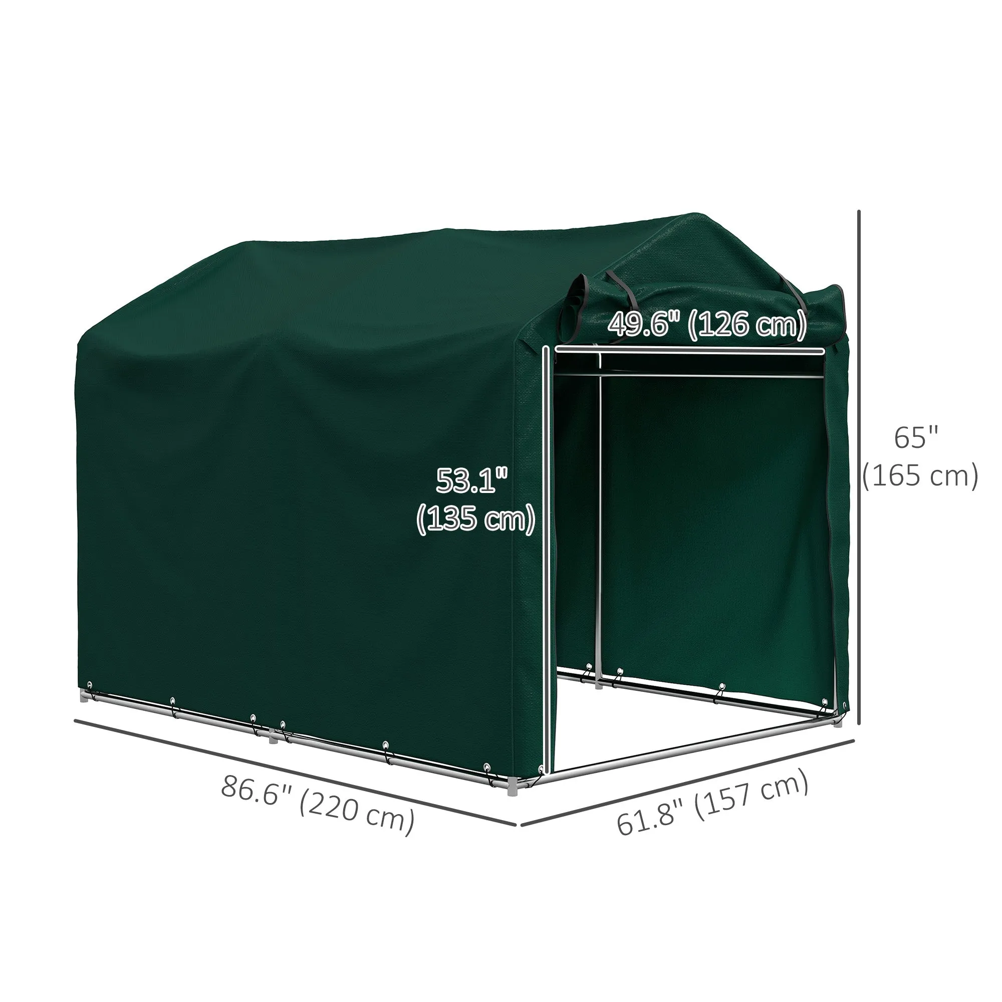 7' x 5' UV Resistant Garden Storage Tent with Roll-Up Zipper Door, Waterproof Bike Shelter, Dark Green