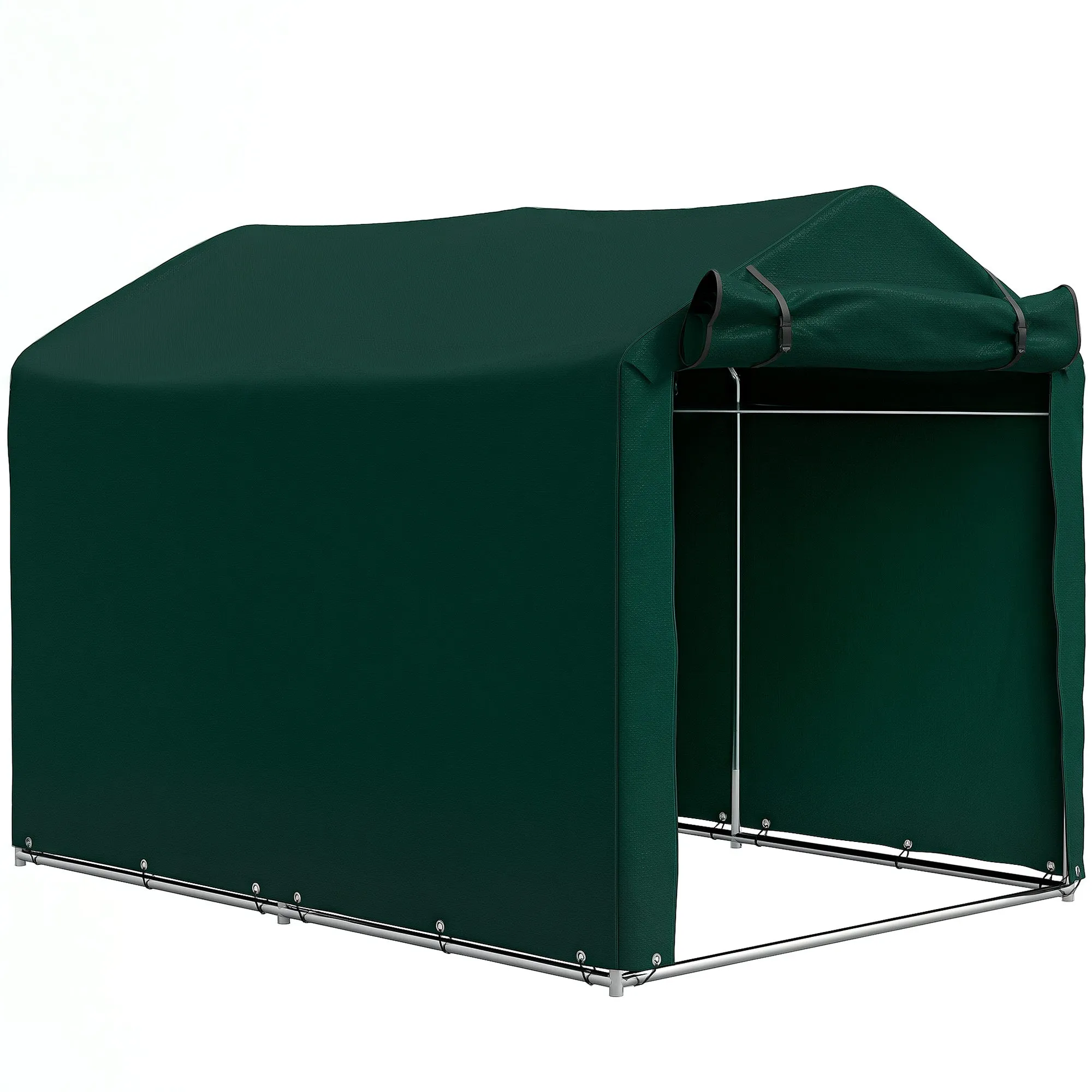 7' x 5' UV Resistant Garden Storage Tent with Roll-Up Zipper Door, Waterproof Bike Shelter, Dark Green