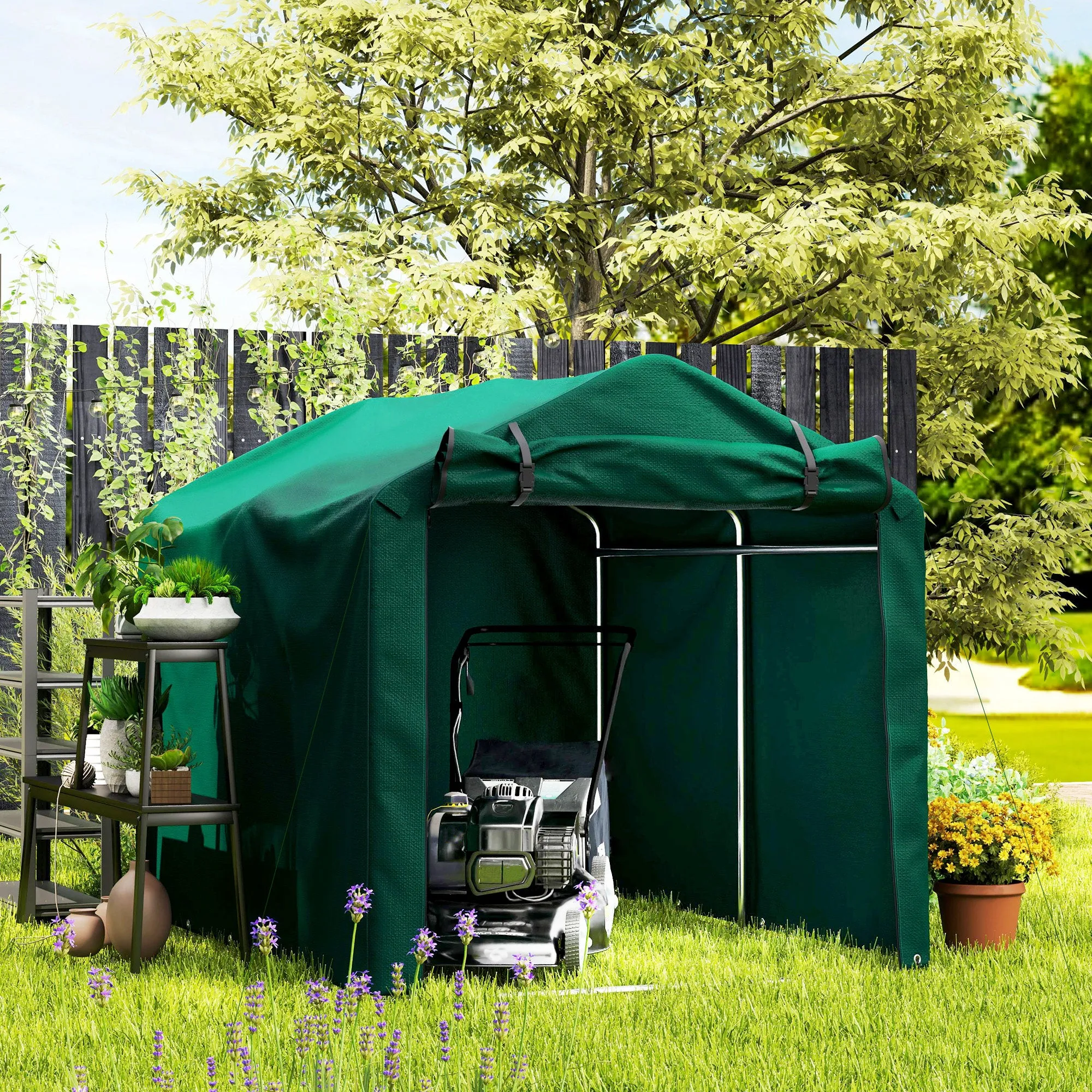 7' x 5' UV Resistant Garden Storage Tent with Roll-Up Zipper Door, Waterproof Bike Shelter, Dark Green