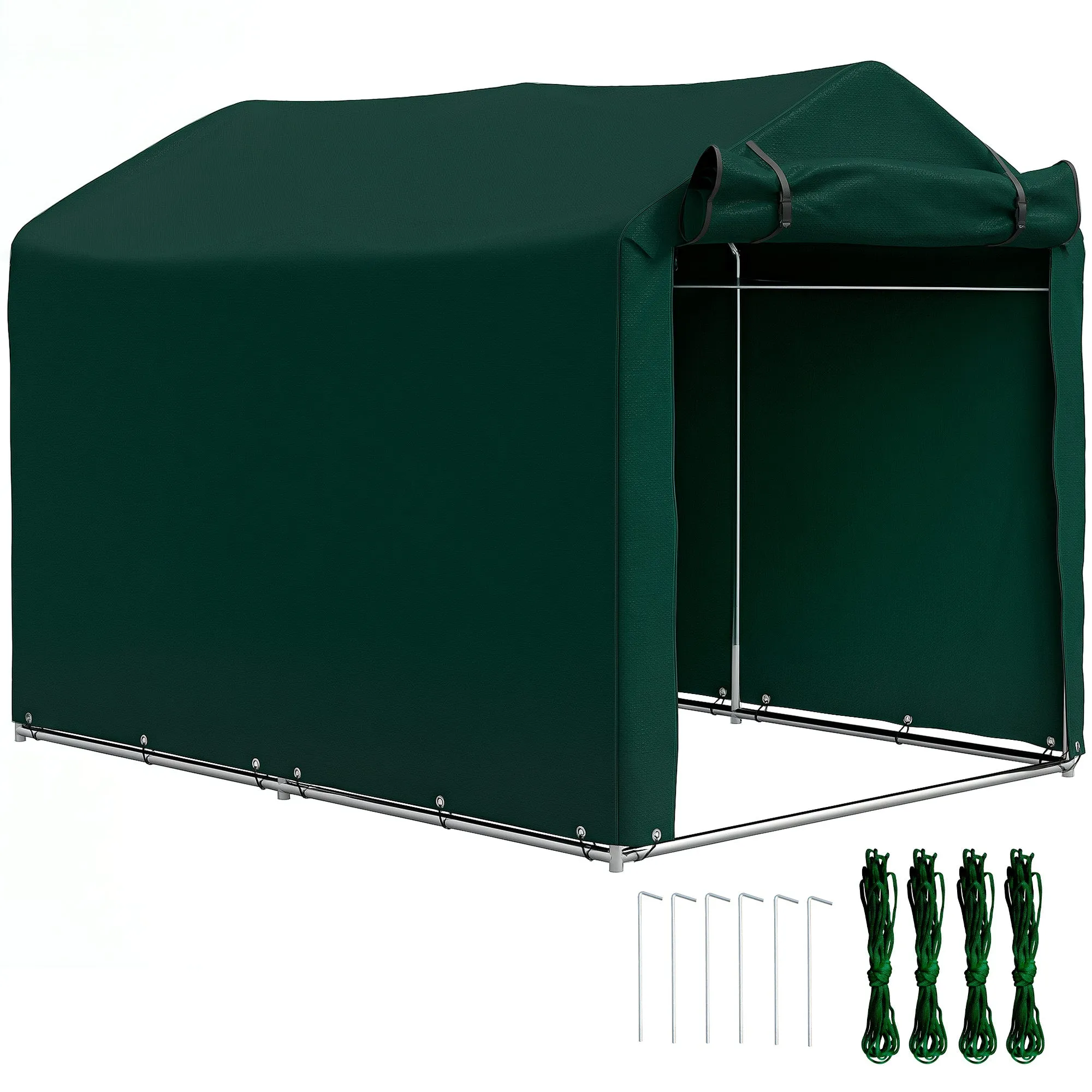 7' x 5' UV Resistant Garden Storage Tent with Roll-Up Zipper Door, Waterproof Bike Shelter, Dark Green