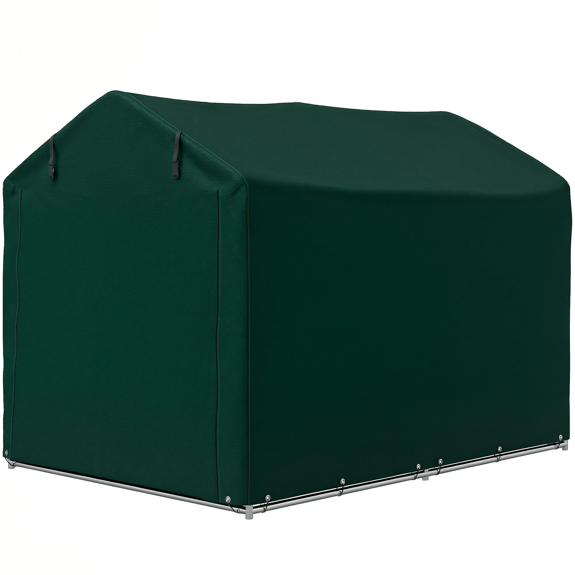 7' x 5' UV Resistant Garden Storage Tent with Roll-Up Zipper Door, Waterproof Bike Shelter, Dark Green