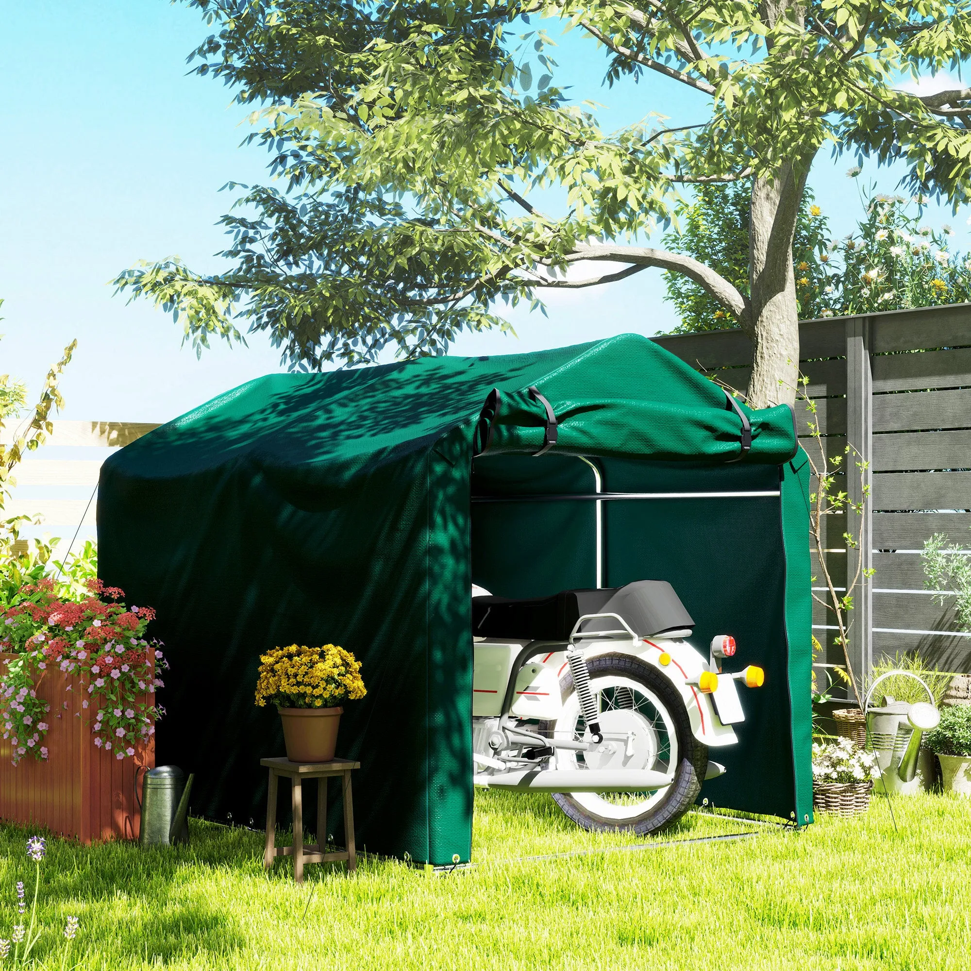 7' x 5' UV Resistant Garden Storage Tent with Roll-Up Zipper Door, Waterproof Bike Shelter, Dark Green