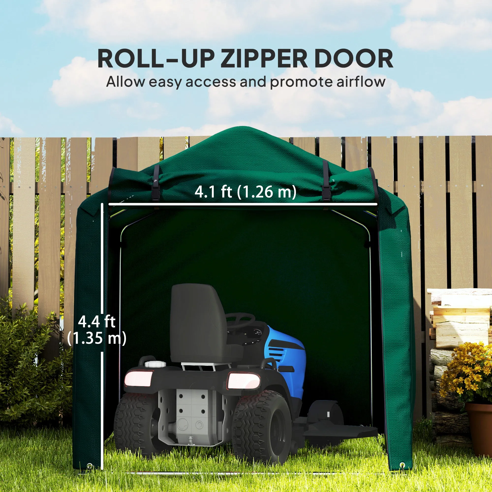 7' x 5' UV Resistant Garden Storage Tent with Roll-Up Zipper Door, Waterproof Bike Shelter, Dark Green
