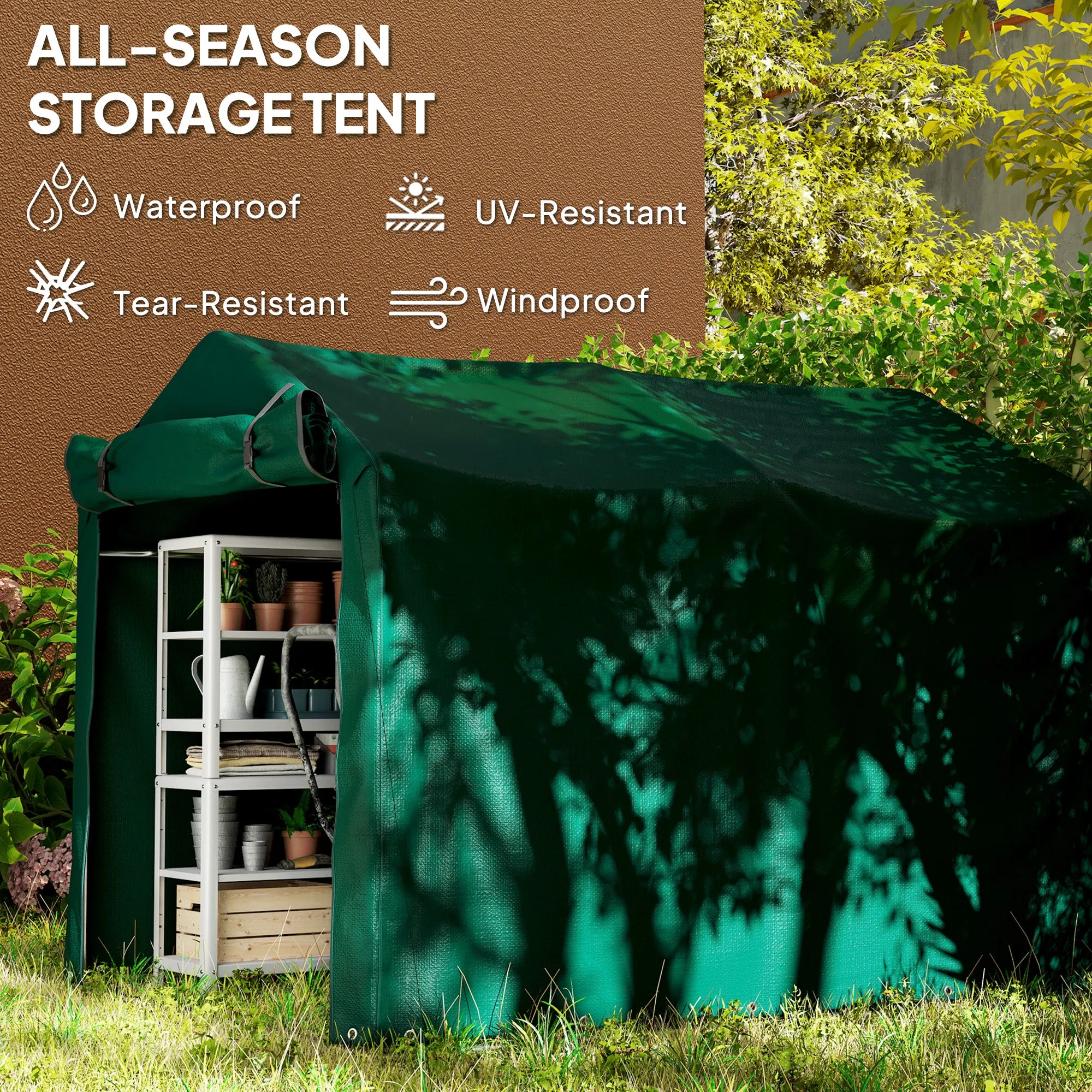 7' x 5' UV Resistant Garden Storage Tent with Roll-Up Zipper Door, Waterproof Bike Shelter, Dark Green