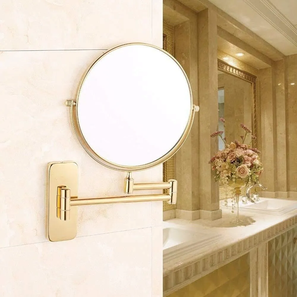 8-Inch Wall-Mounted Makeup Mirror with Lights, 10X Magnification, 360° Rotation, Extendable Dual-Sided Vanity Mirror for Shaving Makeup