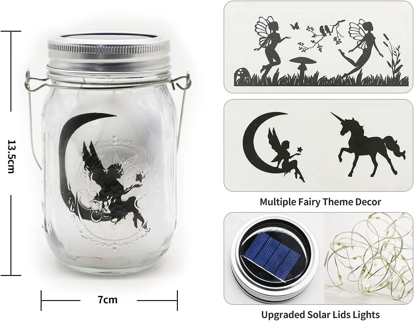 8 Pack Fairy Star Firefly Jar Lids Lights,Solar Fairy String Lids Lights（No Jars）,Waterproof Lantern Mason String Solar Lights with Hangers for Regular Mouth Jars Christmas Gifts(Cold White)