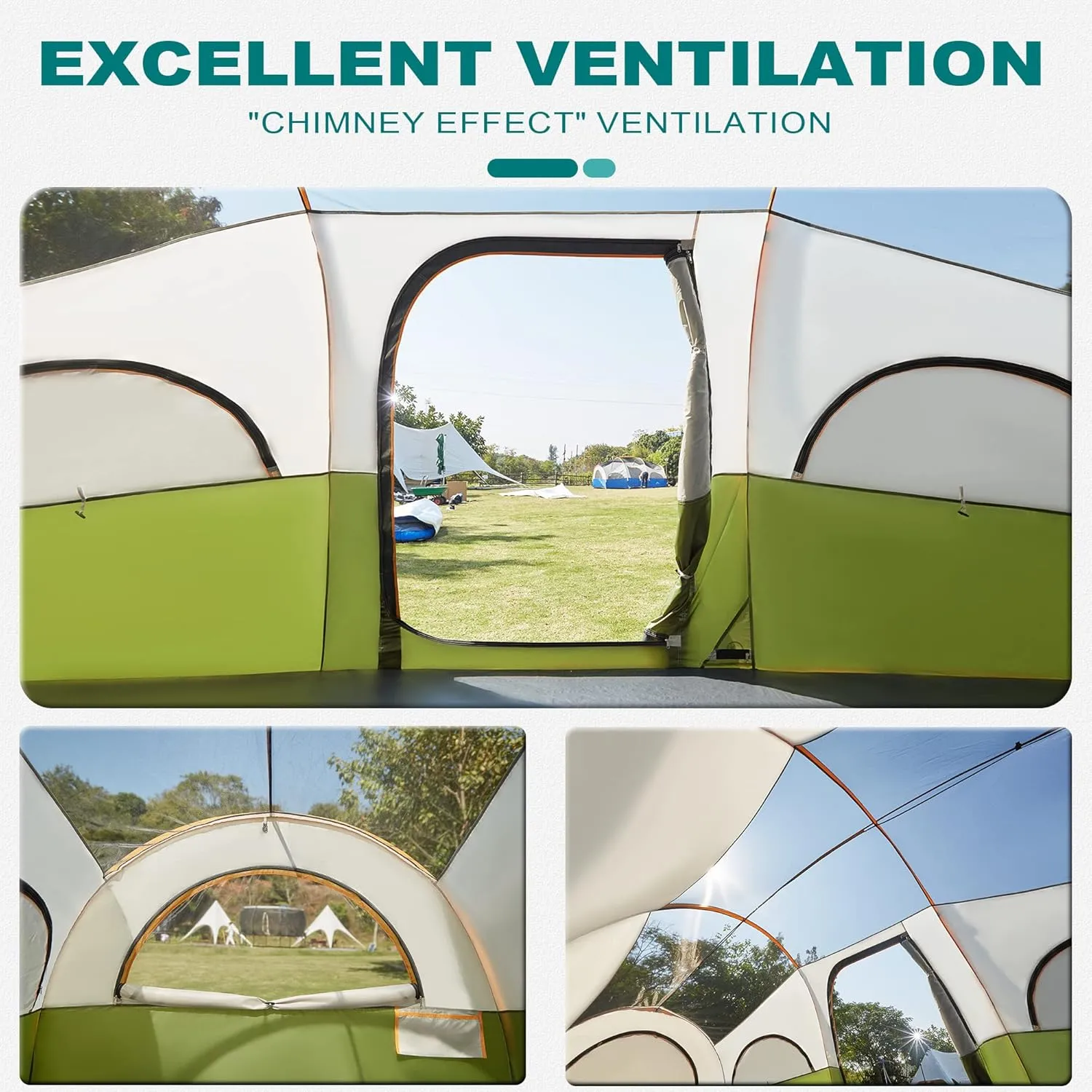 8 Person Tent for Camping, Waterproof Windproof Family Tent with Rainfly, Divided Curtain Design for Privacy Space, Portable with Carry Bag