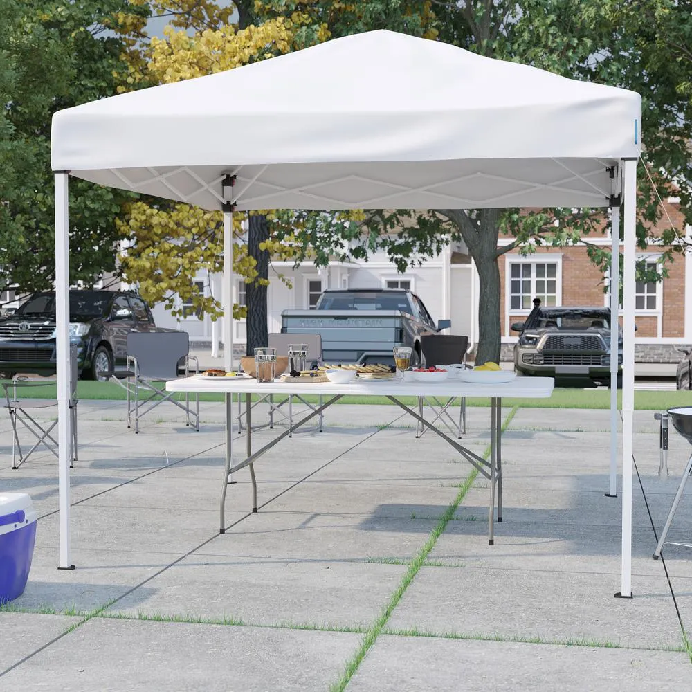 8'x8' White Event Canopy Tent with Carry Bag and 6-Foot Bi-Fold Folding Table - Flash Furniture