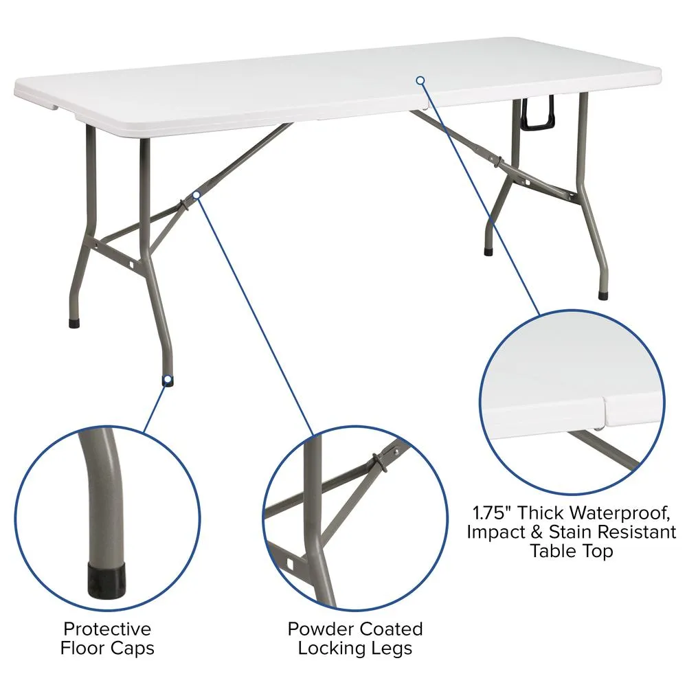 8'x8' White Event Canopy Tent with Carry Bag and 6-Foot Bi-Fold Folding Table - Flash Furniture