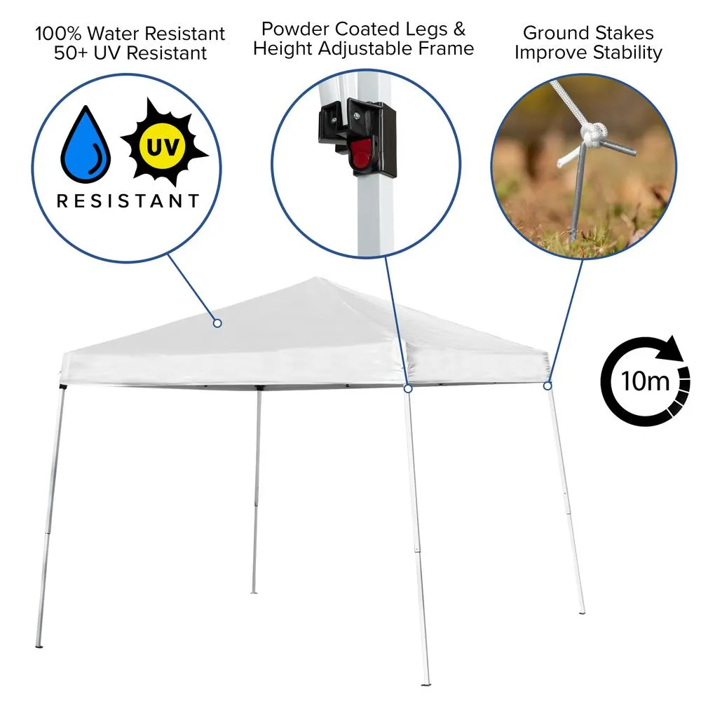 8'x8' White Event Canopy Tent with Carry Bag and 6-Foot Bi-Fold Folding Table - Flash Furniture