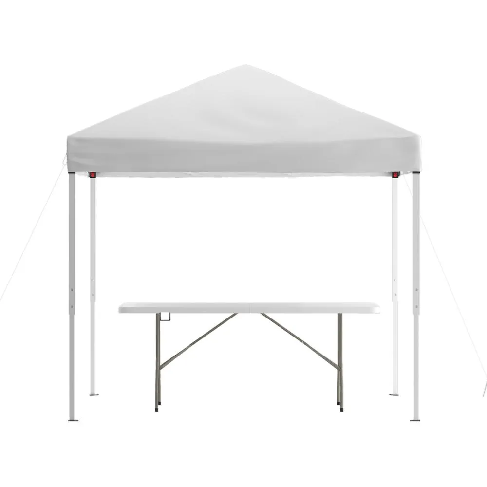 8'x8' White Event Canopy Tent with Carry Bag and 6-Foot Bi-Fold Folding Table - Flash Furniture