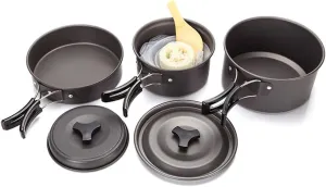 9 Pieces Camping Cookware Set,2-3 Person Cooking Picnic Bowl Pot Frying Pan Kit, Backpacking Gear & Hiking Outdoors Cooking Equipment Cookset