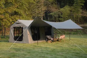 9.8 x13ft with Canopy Inflatable Camping Tents with Hand Pump Air Glamping Easy Setup and Windproof Blow up Tent Army Green, All-Weather Protection