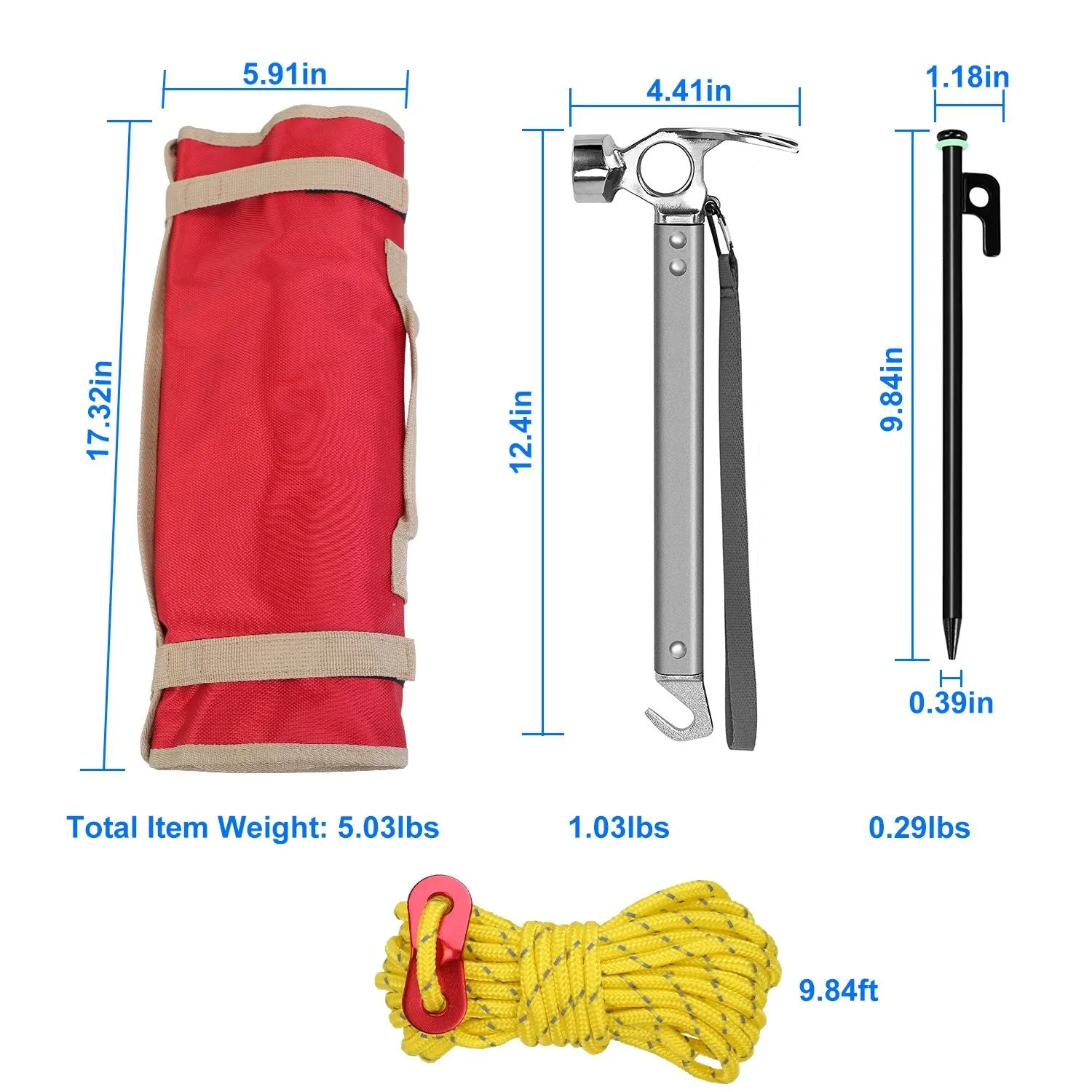 9.84FT for Stakes Tent Set Hammer Tent Problem-solving Accessories Pegs Camping with Hiking Camping Canopy Stylish Ropes Reflective Camping Kit