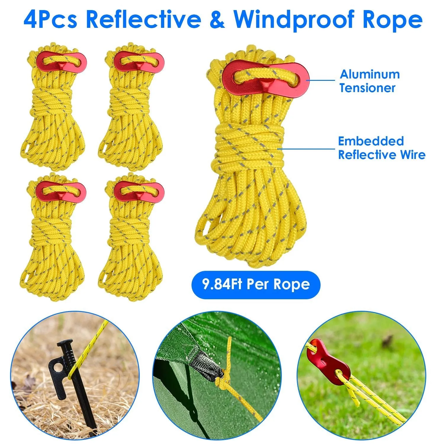 9.84FT for Stakes Tent Set Hammer Tent Problem-solving Accessories Pegs Camping with Hiking Camping Canopy Stylish Ropes Reflective Camping Kit