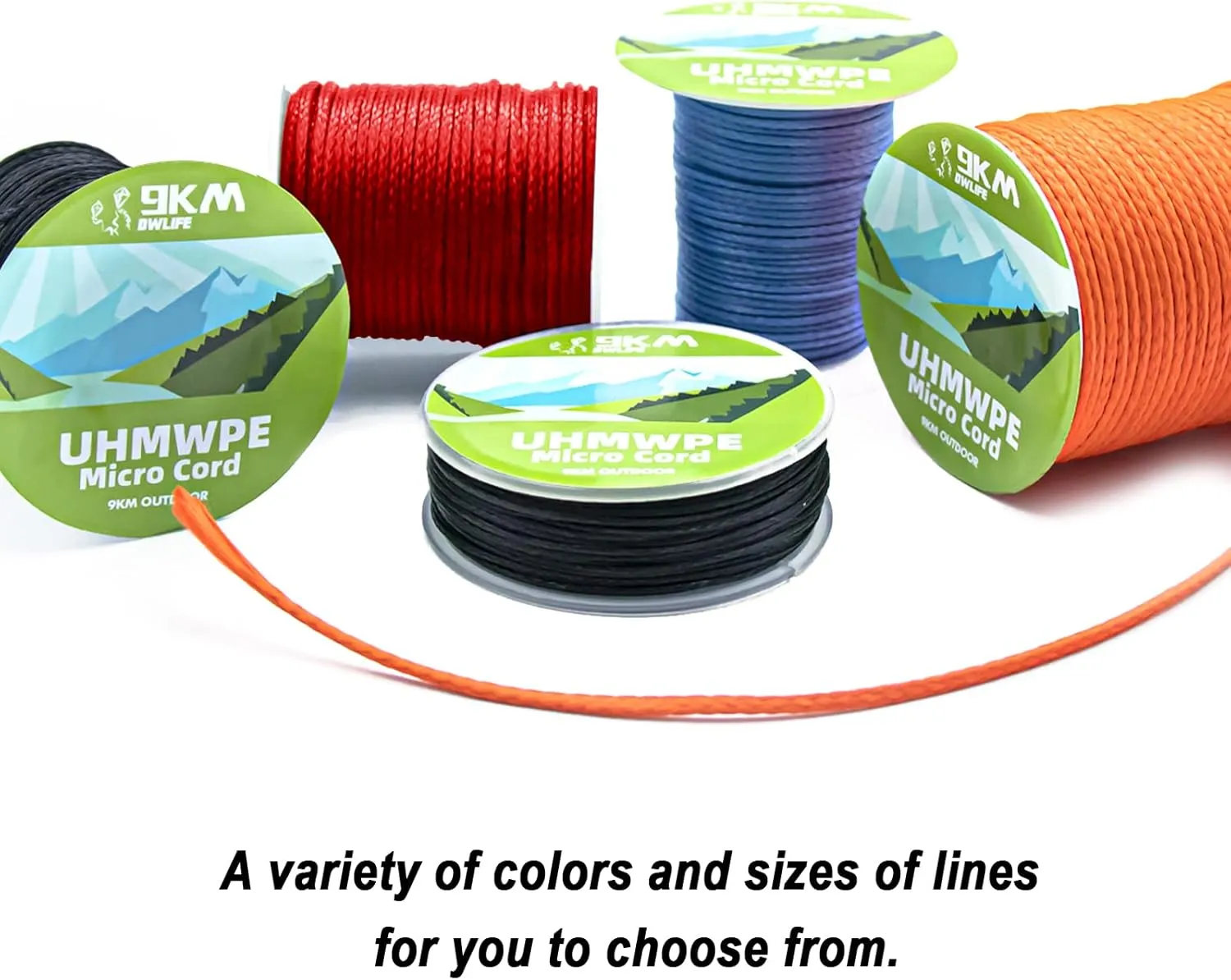 9KM DWLIFE 100% UHMWPE Braided Cord, 1.3mm Black 100ft 580lb Hollow Rope for Hammock, Kite, Fishing, Climbing, Camping