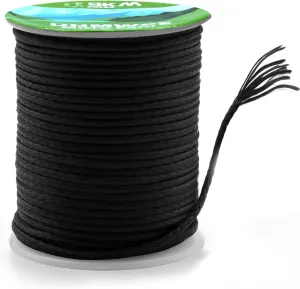 9KM DWLIFE 100% UHMWPE Braided Cord, 1.3mm Black 100ft 580lb Hollow Rope for Hammock, Kite, Fishing, Climbing, Camping