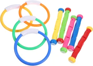 9pcs Diving for Pool with Diving Rings Sticks for Underwater Fun for Age for Summer Swim Training Games