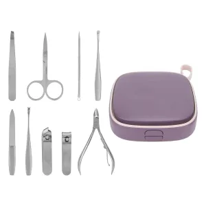 9pcs Double Layer Manicure Set,Travel Mini Nail Clippers Kit Pedicure Care Tools, Stainless Steel Multifunction Nail Clippers Pedicure Set,Purple