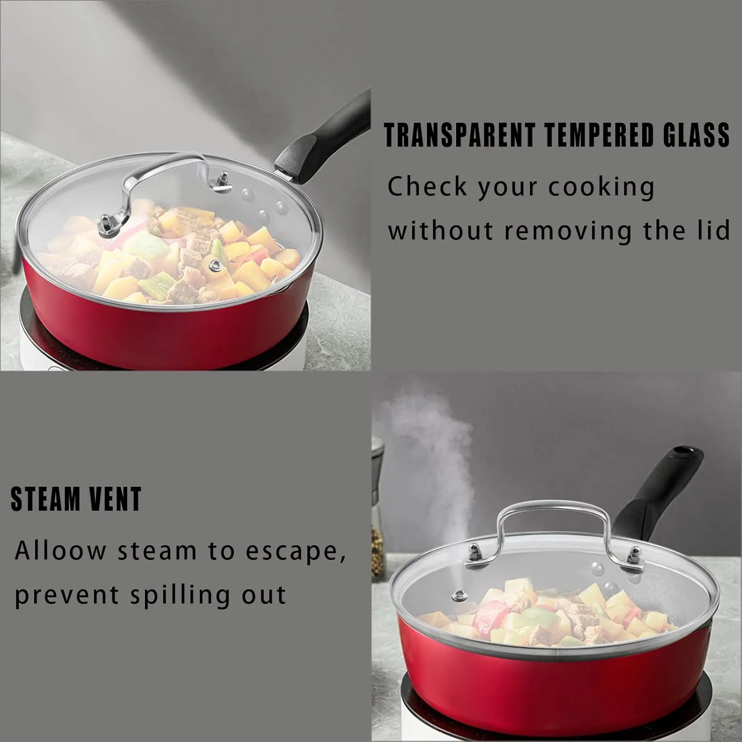 9" Tempered Glass Lid with Steam Vent Hole Universal Pan Pot Clear Cookware Lid Replacement with Holder Handle, Stainless Steel Rim, Fits for Pots/Pan/Electric Pressure Cooker