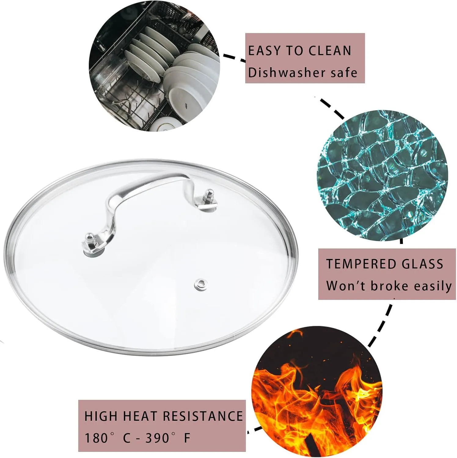 9" Tempered Glass Lid with Steam Vent Hole Universal Pan Pot Clear Cookware Lid Replacement with Holder Handle, Stainless Steel Rim, Fits for Pots/Pan/Electric Pressure Cooker