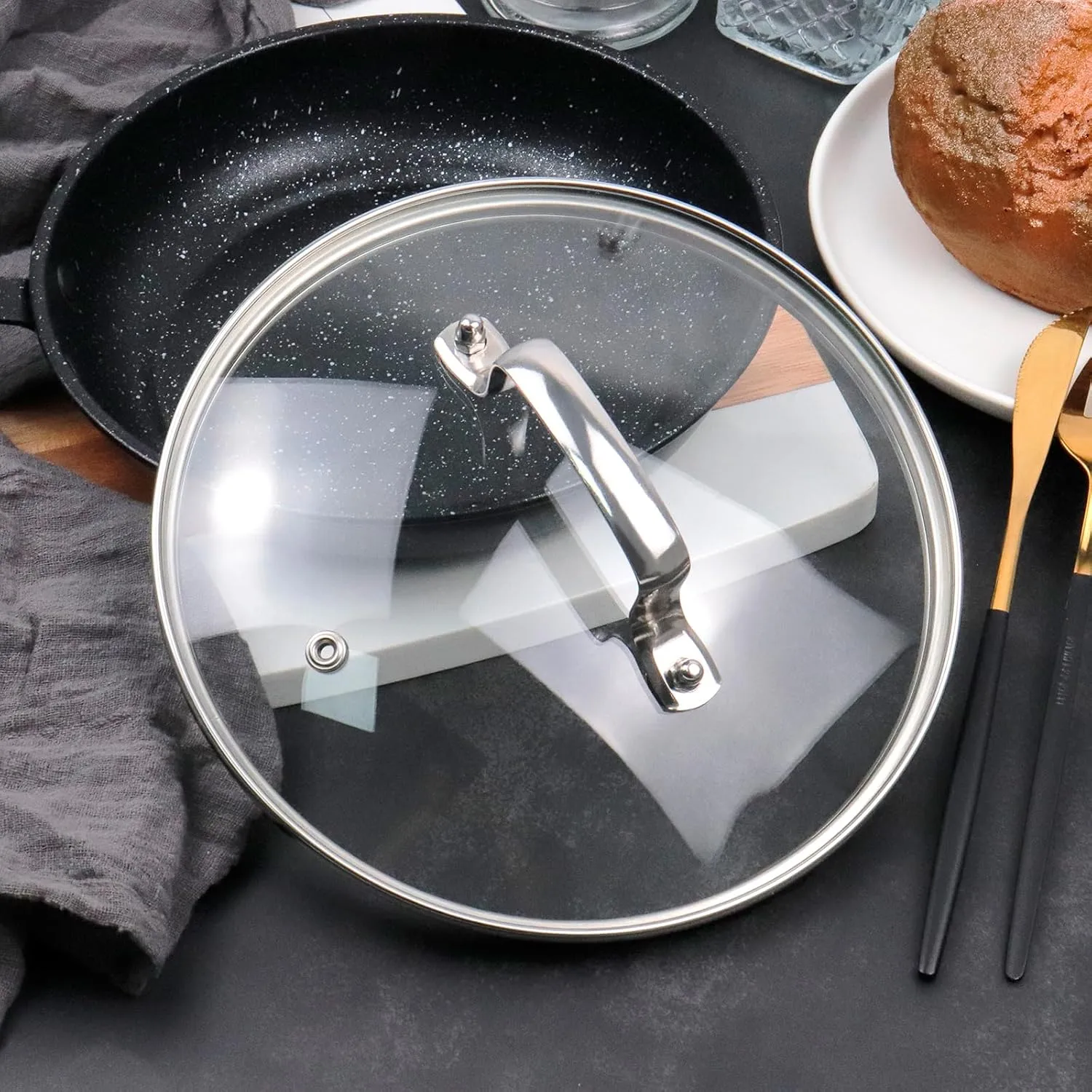 9" Tempered Glass Lid with Steam Vent Hole Universal Pan Pot Clear Cookware Lid Replacement with Holder Handle, Stainless Steel Rim, Fits for Pots/Pan/Electric Pressure Cooker