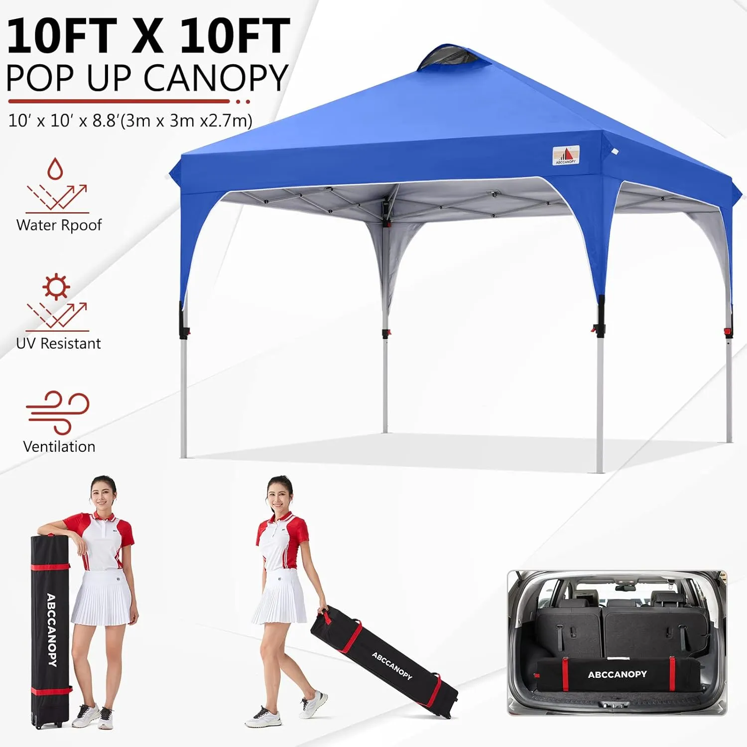 ABCCANOPY Outdoor Pop up Canopy Tent, 10x10 Instant Portable Canopy for Camping, Beach, Backyard (Royal Blue)