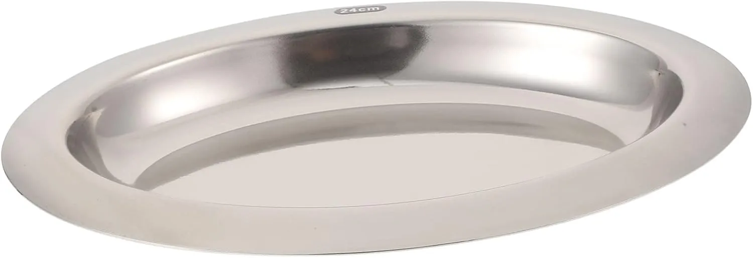 ABOOFAN 1Pc Stainless Steel Oval Plate Multi Purpose Dinner Plate for Fruit Bbq and More Tray for Outdoor Parties Camping and Family Gatherings