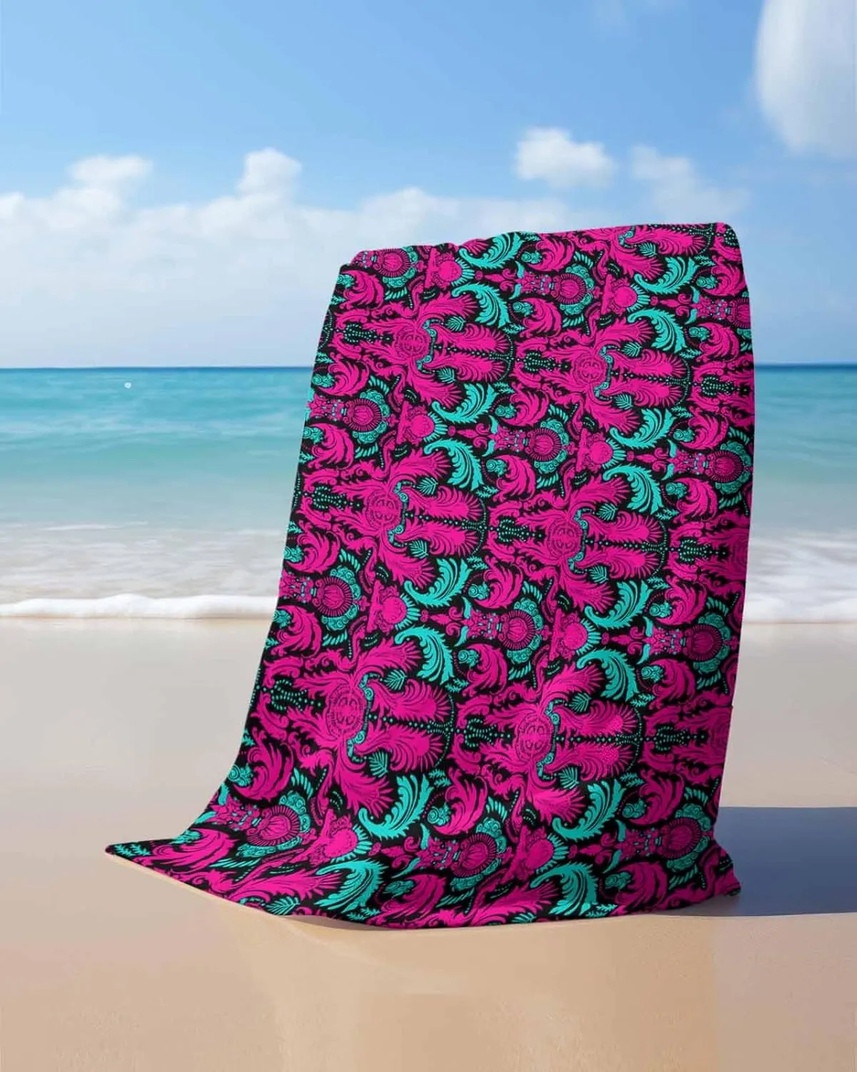 Abstract Beach Towel 31"x61" Microfiber Beach Towels Oversized Sand Free Quick Dry Beach Towel/Bath Towels/Yoga Towel/Pool Towels/Travel Towel for Women Men Girls Kids-Fuchsia Hand-Painted