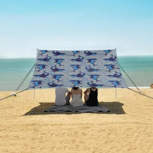 Abstract Happy Sharks Pattern Beach Camping Tent Sun Shelter for Whole Family, Beach Shade Canopy with UPF50  UV Protection,Easy Set Up and Carry,Outdoor Shade for Trips, Fishing, Backyard Fun