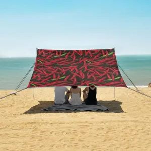 Abstract Red Hot Chili Peppers Beach Canopy Tent Anti-UV & Wind Resistant, Camping Sun Shelter Easy Setup Portable,Outdoor Shade Tents with Sandbags,Sand Shovels,Ground Pegs & Stability Poles