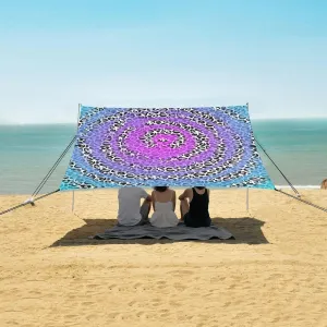 Abstract Tie Dye Leopard Beach Canopy Tent Anti-UV & Wind Resistant, Camping Sun Shelter Easy Setup Portable,Outdoor Shade Tents with Sandbags,Sand Shovels,Ground Pegs & Stability Poles