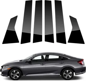 ACLONG Glossy Black Stainless Steel Pillar Posts Door Window Trim Compatible with Honda Civic Sedan 2016-2021, Anti Scratch Stickers Door Pillar Moldings Cover Set -Set of 6
