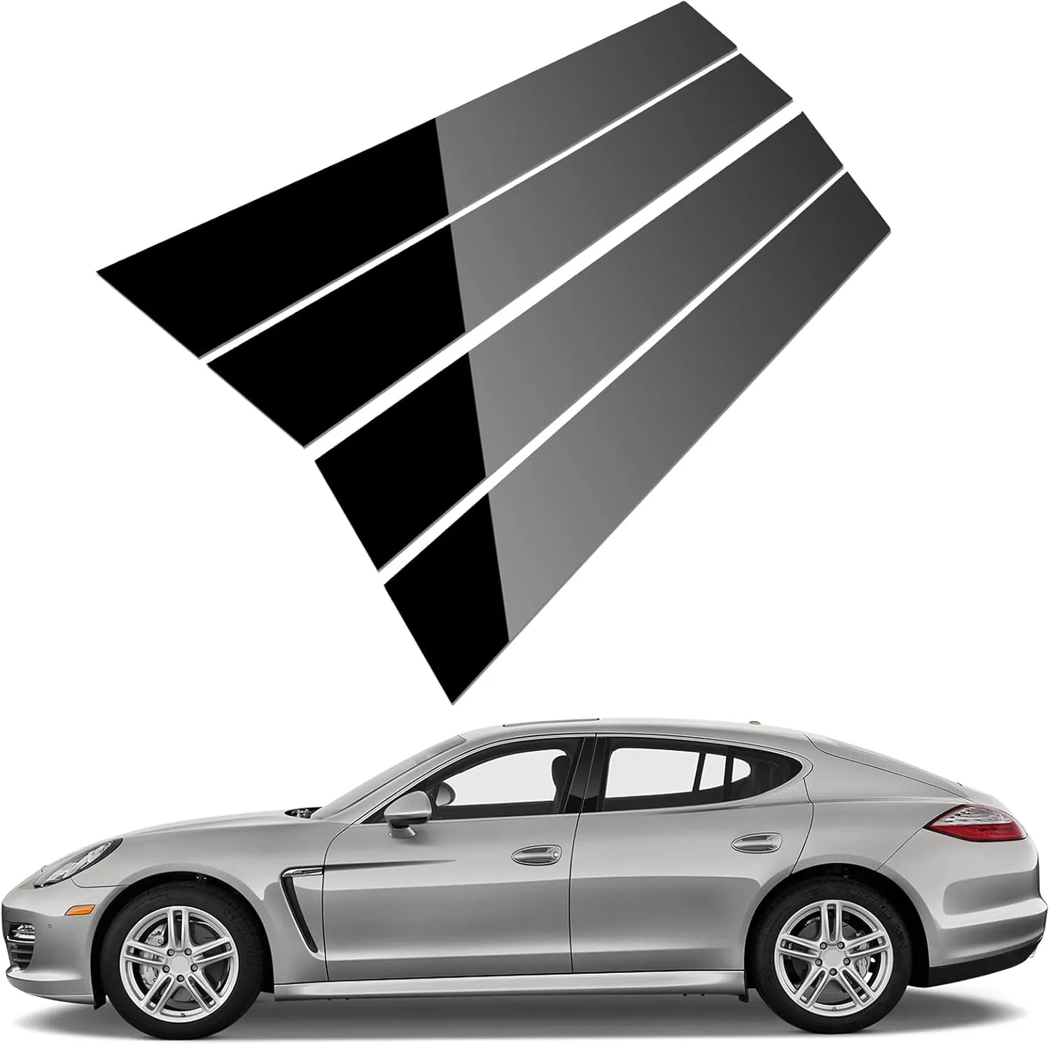 ACLONG Pillar Posts Door Window Trim Glossy Black Stainless Steel Pillar Posts Molding Trim Compatible with Porsche Panamera 2009-2016, Anti Scratch Stickers Door Pillar Moldings Cover Set -Set of 4