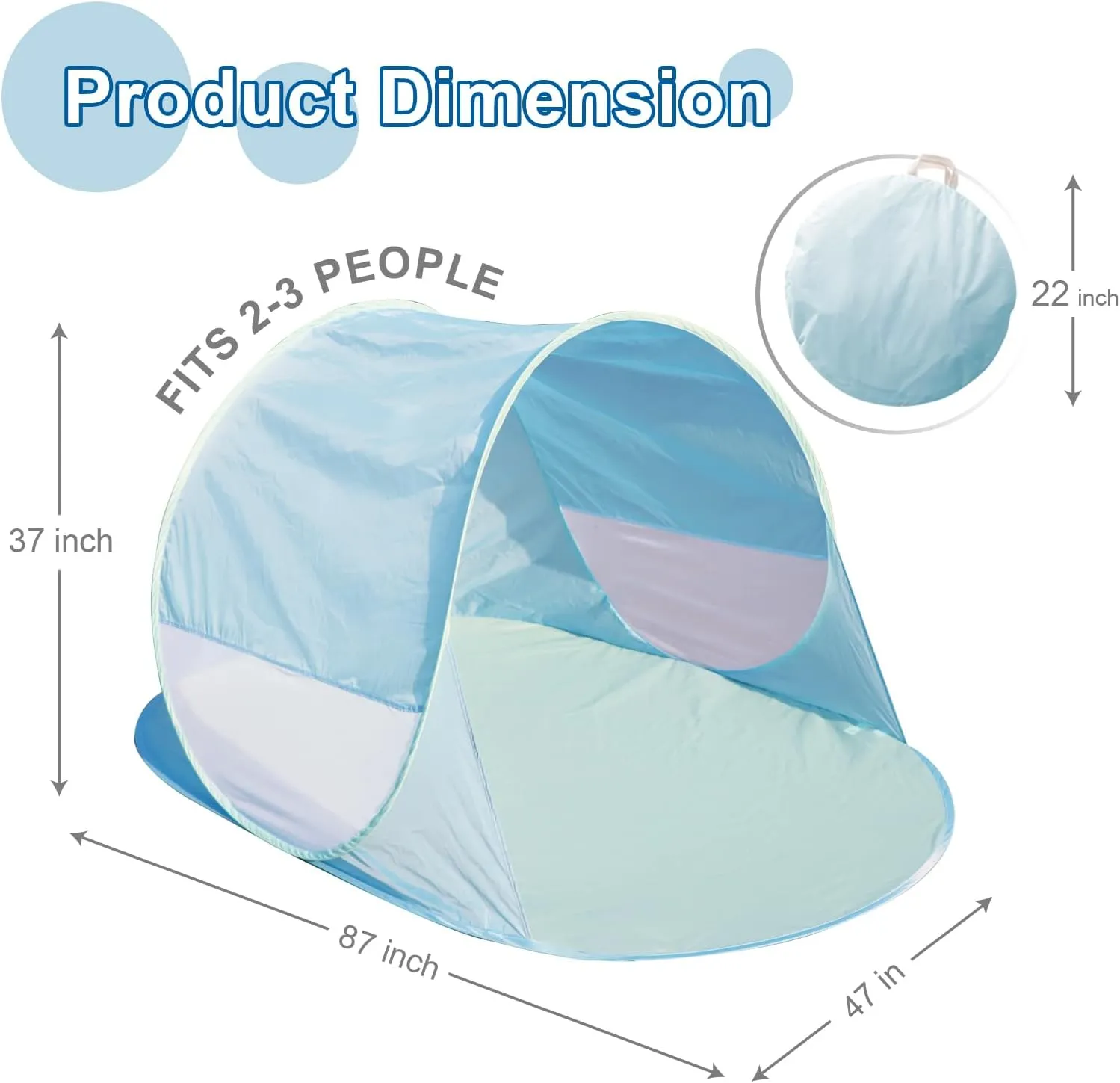 Action Air UPF 50  Pop Up Beach Tent for 2-3 People, Instant Sun Shelter with 360°Ventilation, Water-Resistant Canopy, Lightweight & Portable Sun Shade for Beach, Camping, Sports (Blue)