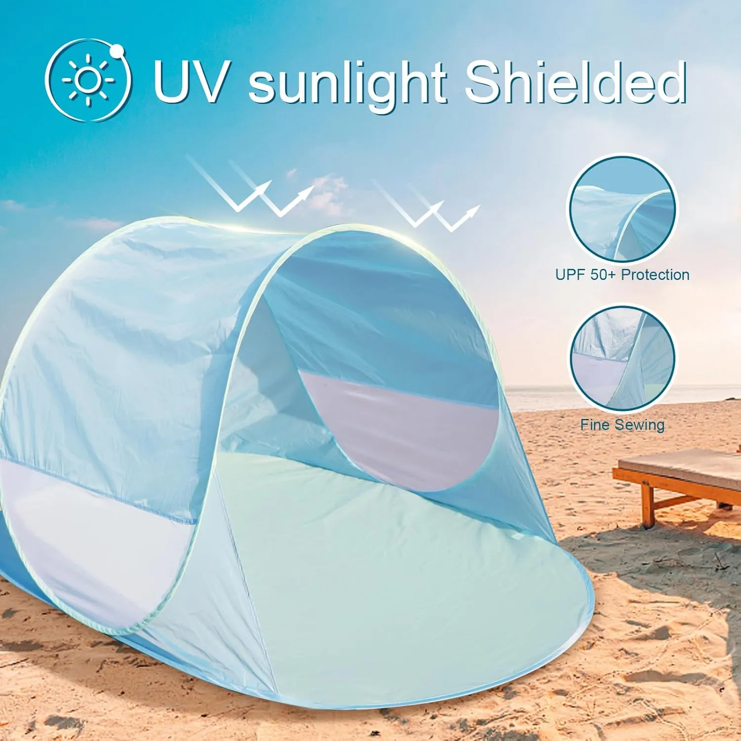 Action Air UPF 50  Pop Up Beach Tent for 2-3 People, Instant Sun Shelter with 360°Ventilation, Water-Resistant Canopy, Lightweight & Portable Sun Shade for Beach, Camping, Sports (Blue)