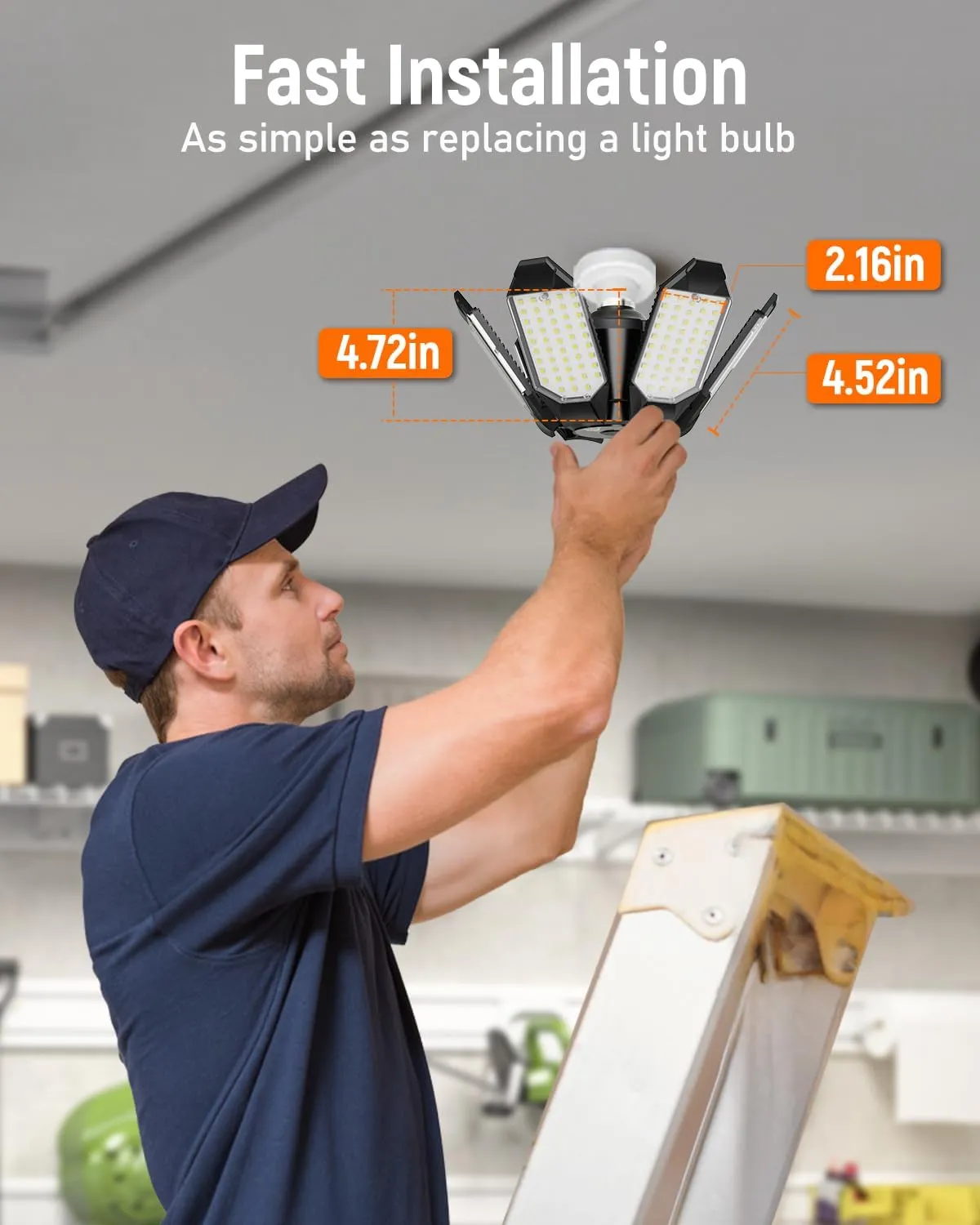 Adiding LED Garage Light Bulb 2 Pack Super Bright Basement Lighting w/ 6 1 Deformable Panel 6500K Shop Ceiling Light Screw in E26 E27 Base Socket for Workshop,Attic,Warehouse,Utility Room,Laundry