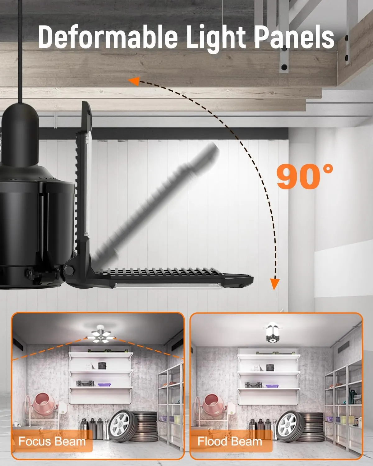 Adiding LED Garage Light Bulb 2 Pack Super Bright Basement Lighting w/ 6 1 Deformable Panel 6500K Shop Ceiling Light Screw in E26 E27 Base Socket for Workshop,Attic,Warehouse,Utility Room,Laundry
